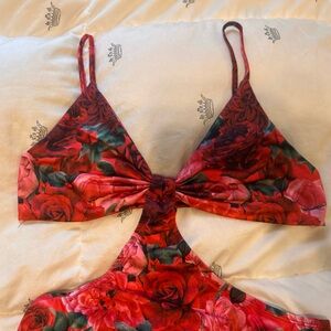 Red Maxi Dress with Bold Floral Design